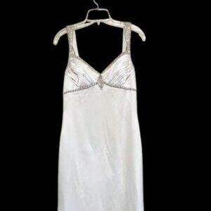 Wedding Dress with Ruched Bodice, Beaded Detail High Low Hem Size 6 / Galina